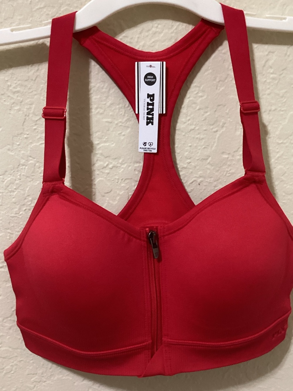 PINK Victoria's Secret Red Front-Zip Racerback Sports Bra